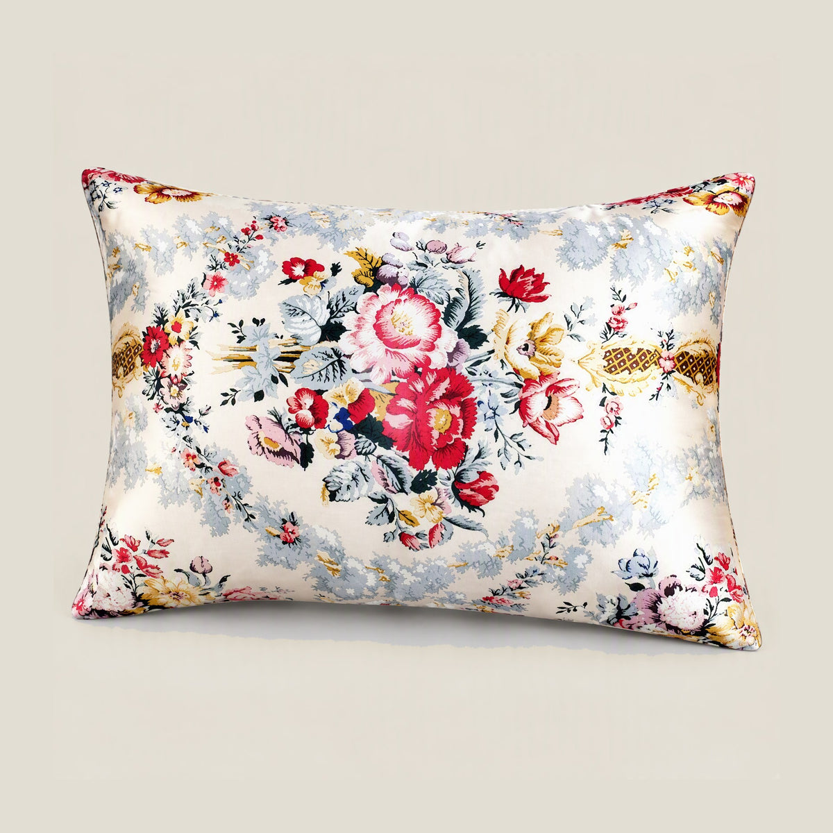 Bouquet Medallion printed mulberry silk pillowcase
