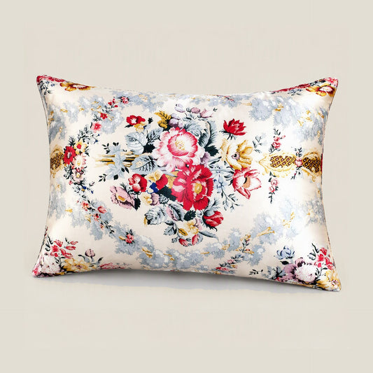 Bouquet Medallion printed mulberry silk pillowcase