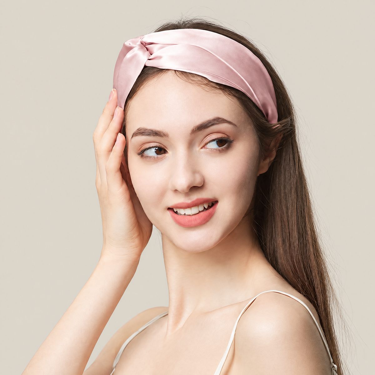Cherry Blossom Pink 19 Momme Mulberry Silk Headband – Twisted Knot, Wide Hairband