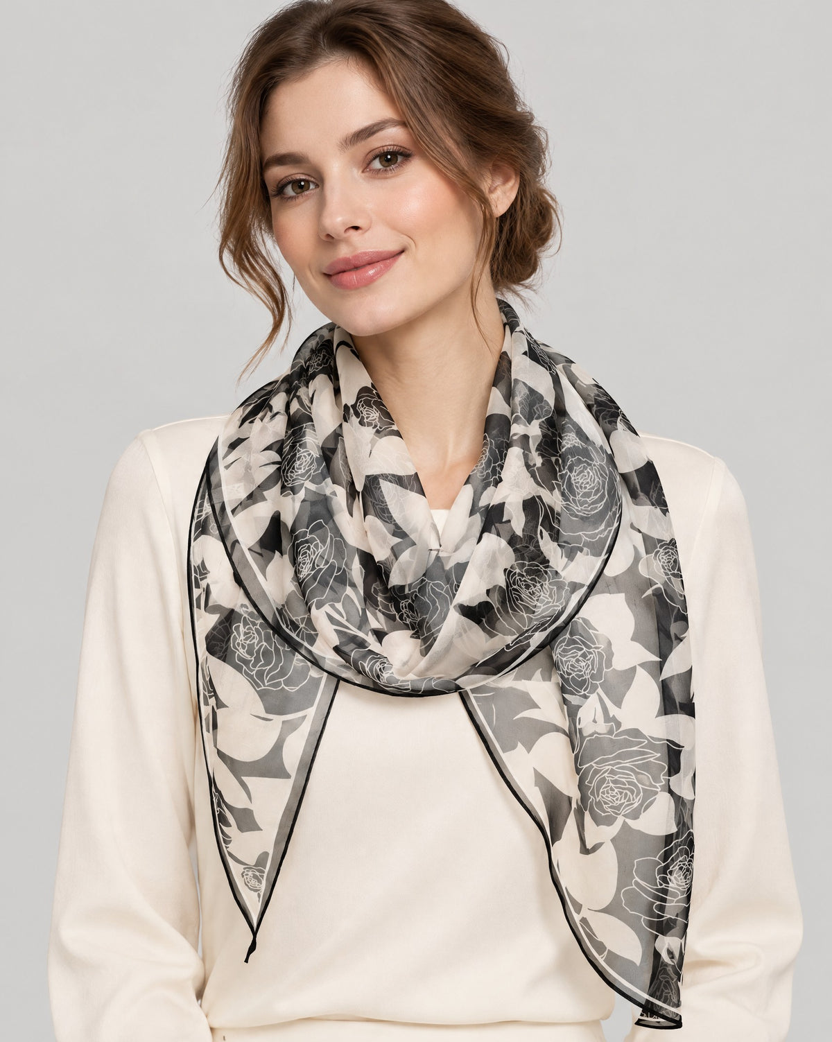 Night Rose Mulberry Silk Long Scarf – 13 x 63 in