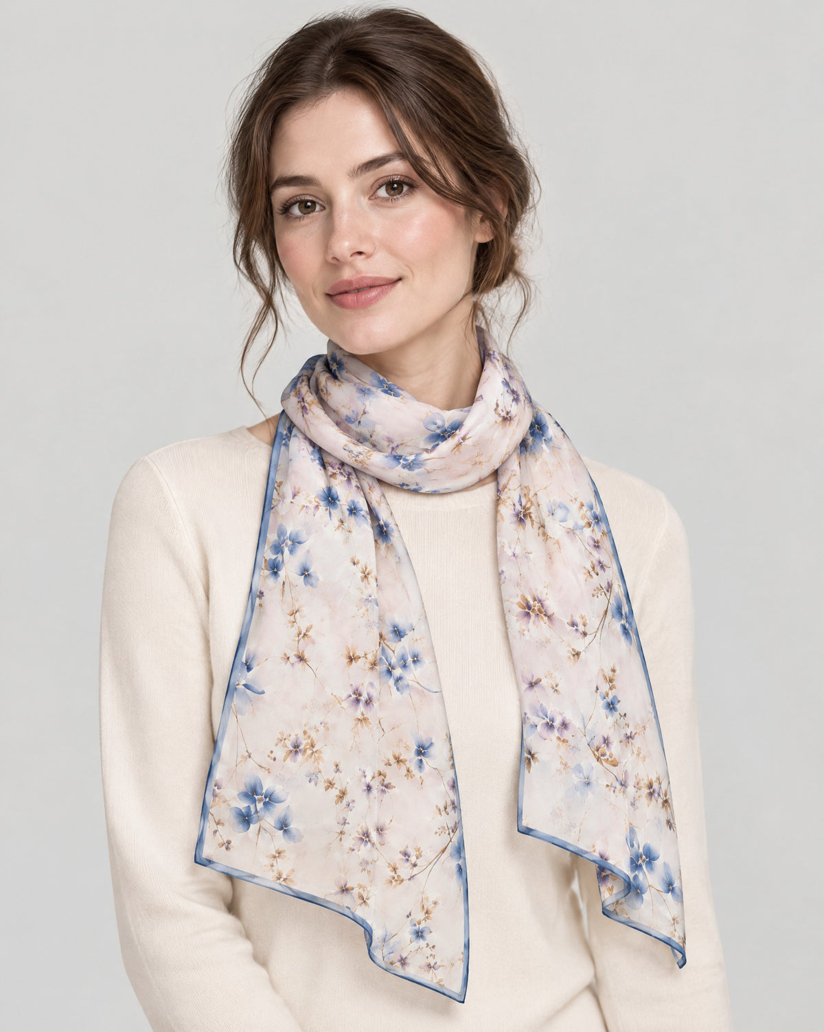 Blue Branch Mulberry Silk Long Scarf – 16.5 x 63 in