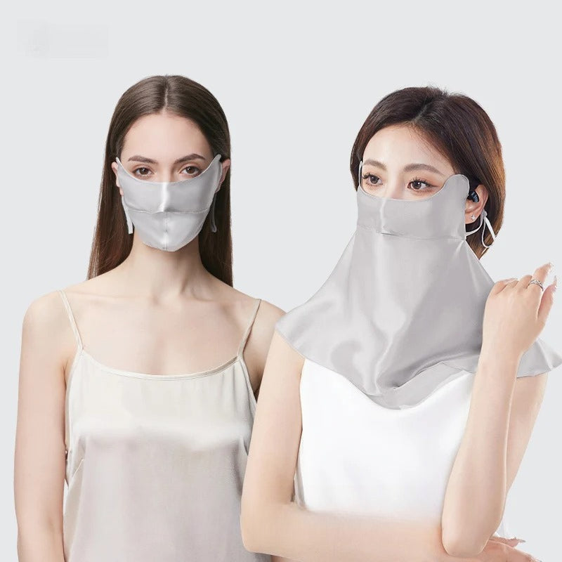 Full-Face 100% Mulberry Silk Sun Protection Mask – UV-Blocking with Neck Coverage