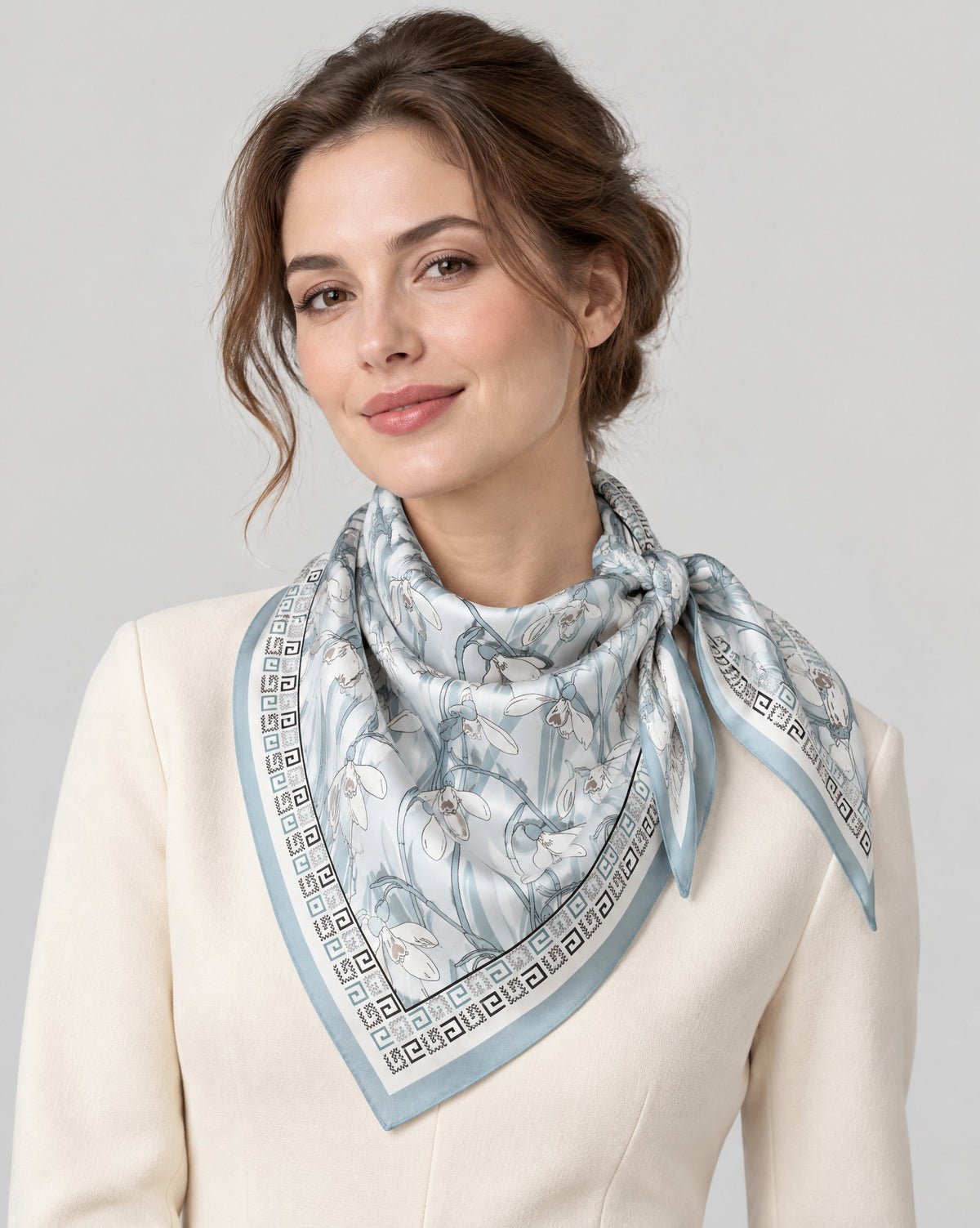 Gray Blue Mulberry Silk Square Scarf – 26 x 26 in