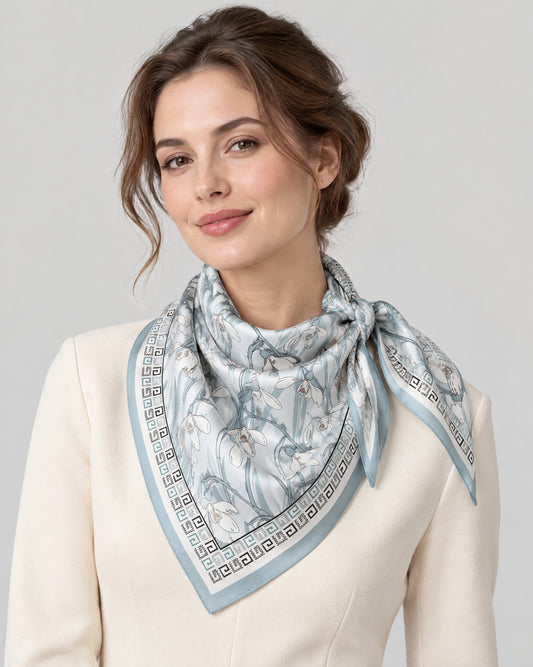 Gray Blue Mulberry Silk Square Scarf – 26 x 26 in
