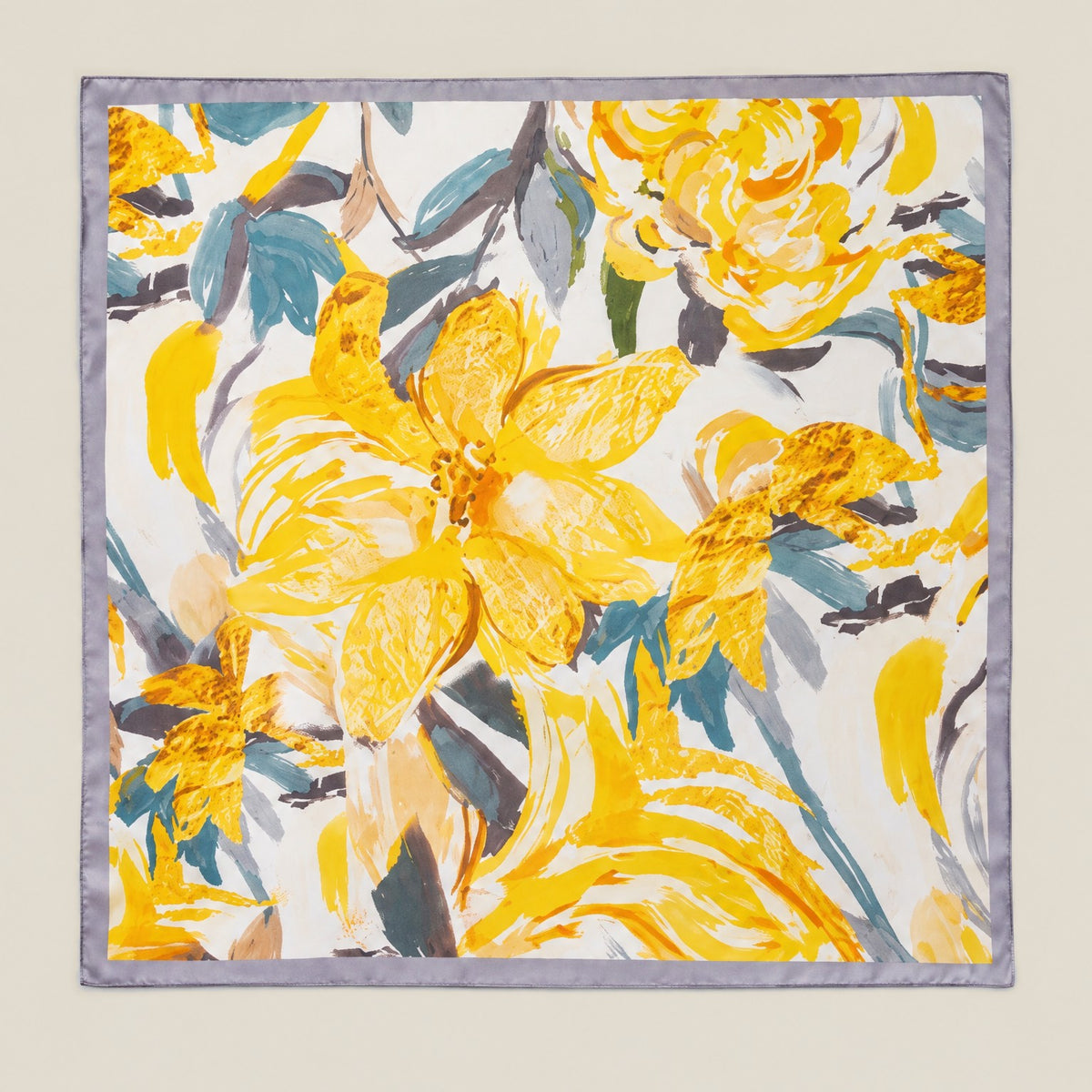 Yellow Floral mulberry silk square scarf