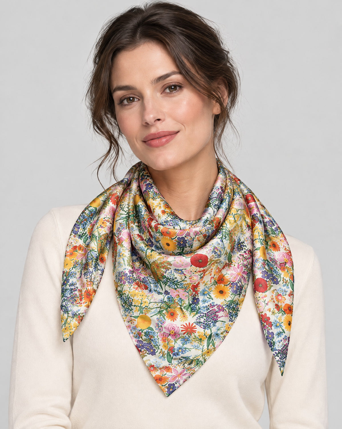 Fresh Florals Mulberry Silk Square Scarf – 34 x 34 in