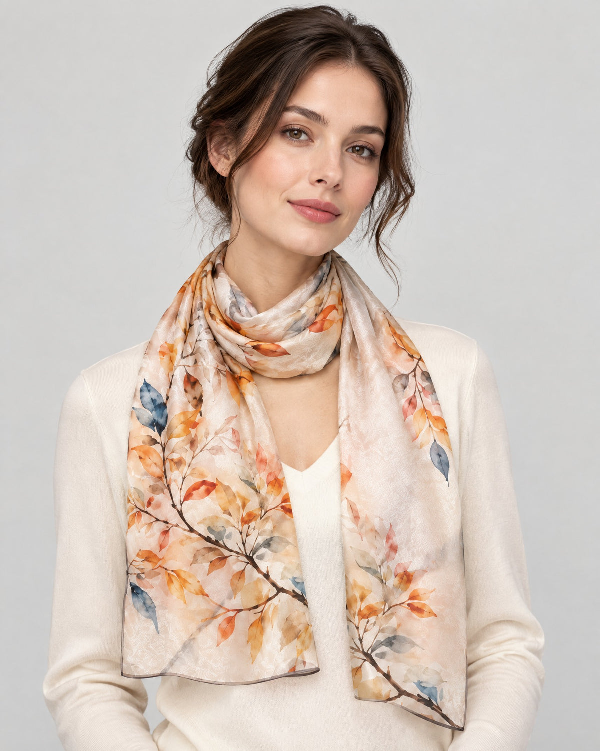 Falling Blossoms Mulberry Silk Long Scarf – 22 x 67 in