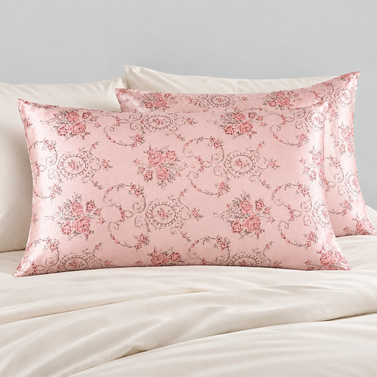 Rose Damask Printed Mulberry Silk Pillowcase – 20 x 30 in