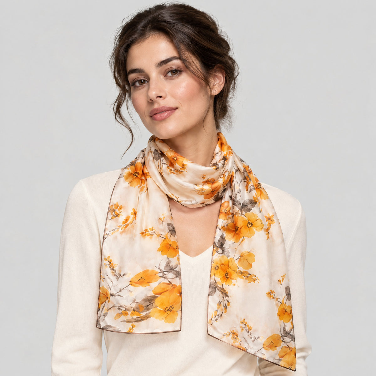 Orange Blossom Mulberry Silk Long Scarf – 22 x 67 in