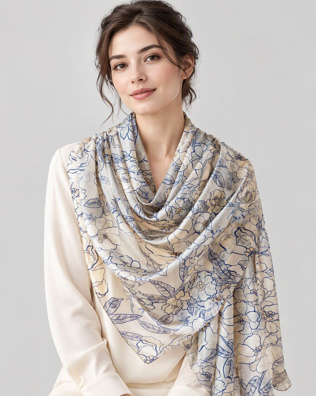 Blue Magnolia Mulberry Silk Scarf – 69 x 43 in