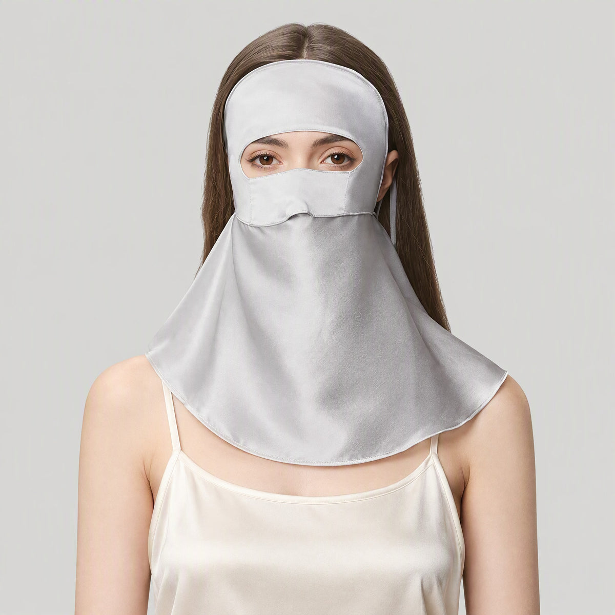 Double-Layer Mulberry Silk Full-Face Sun Hood with Neck Guard
