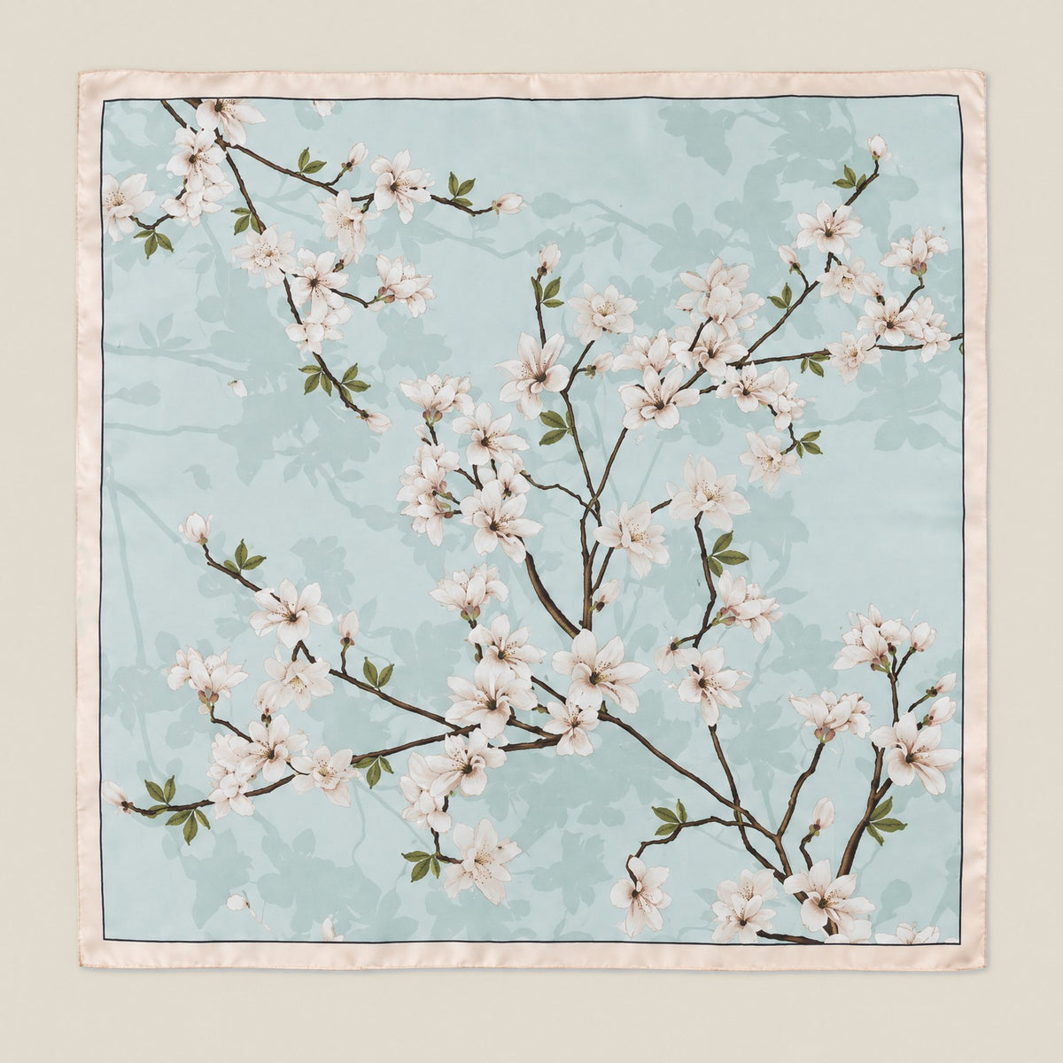 Light Blue Floral Branch mulberry silk square scarf