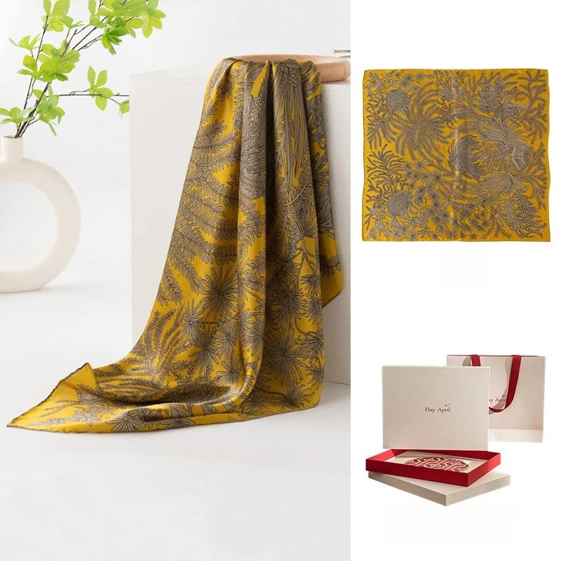 Square & Long 100% Mulberry Silk Scarf – Floral Print Lightweight Shawl, 34 x 34 in