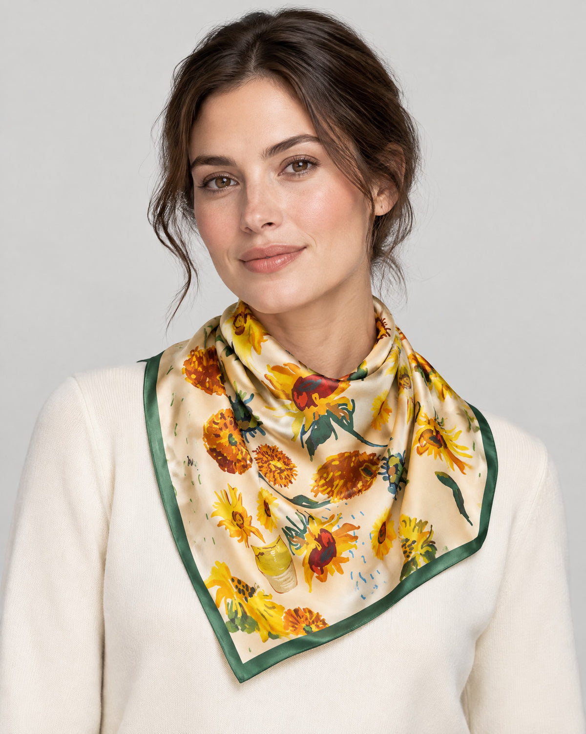 Graffiti Sunflower Mulberry Silk Square Scarf – 26 x 26 in