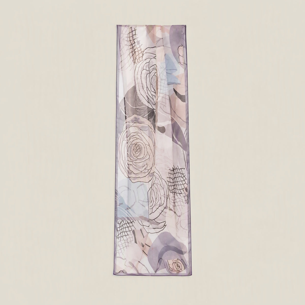 Light Purple Camellia mulberry silk long scarf