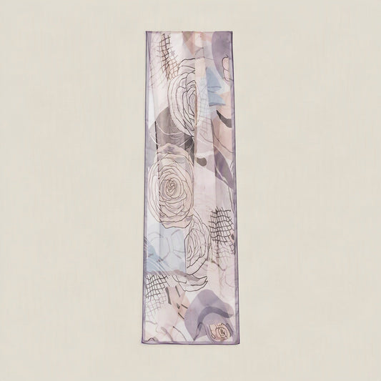 Light Purple Camellia mulberry silk long scarf