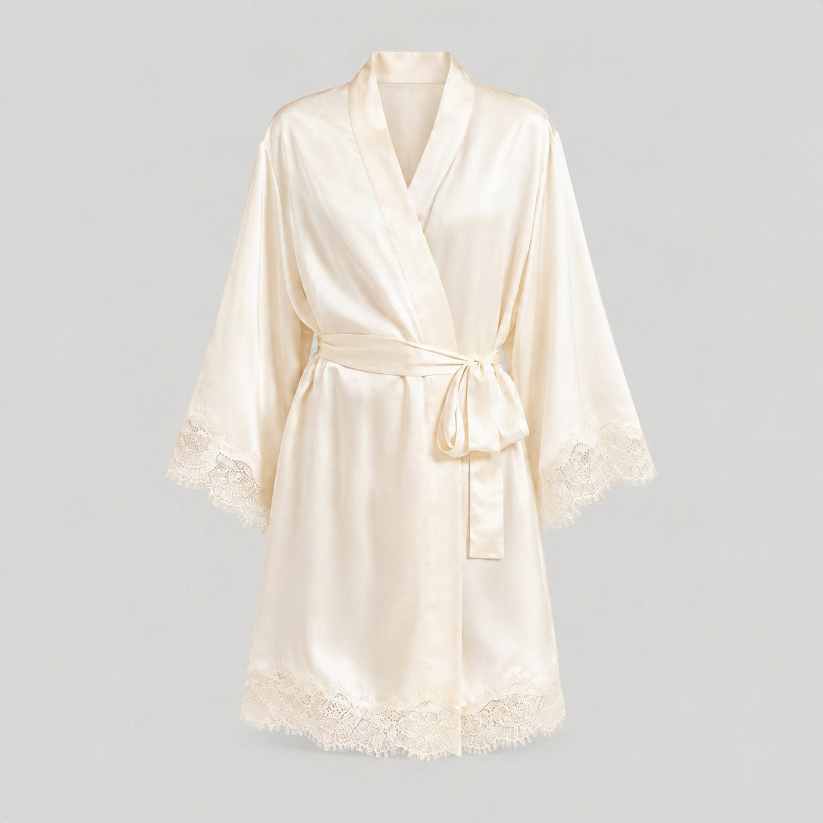 Mulberry silk robe and camisole set laid flat
