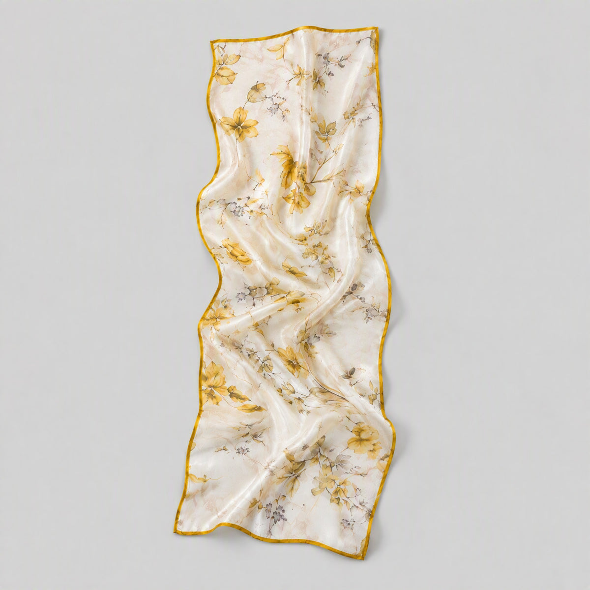 Pale Yellow Sprig Mulberry Silk Long Scarf – 22 x 67 in