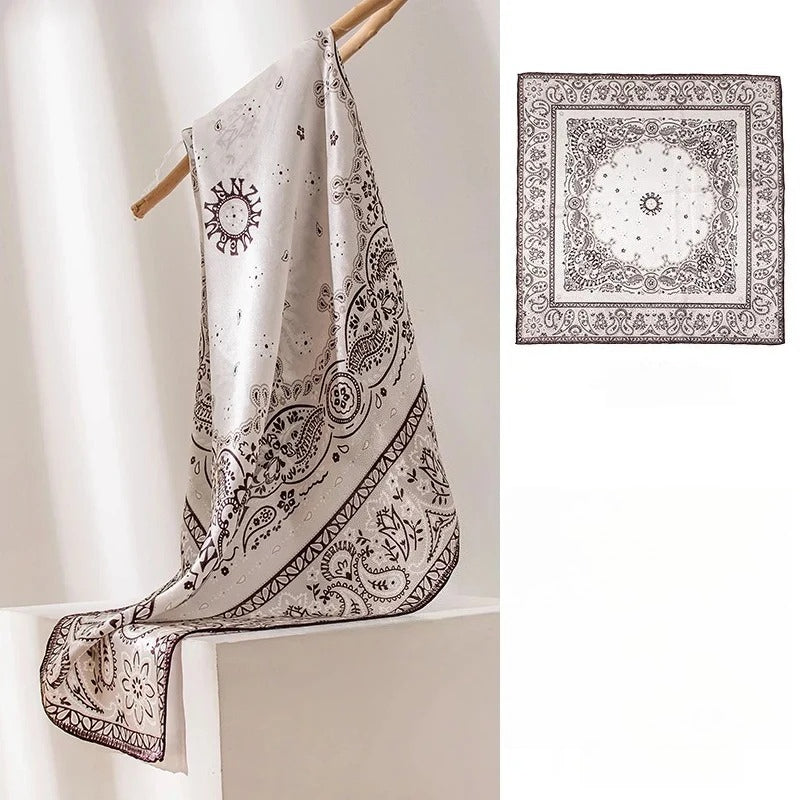 Square & Long 100% Mulberry Silk Scarf – Floral Print Lightweight Shawl, 34 x 34 in