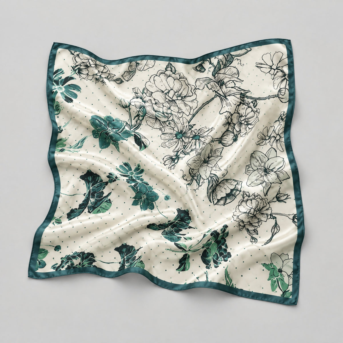 Dark Green Lily Mulberry Silk Square Scarf – 21 x 21 in
