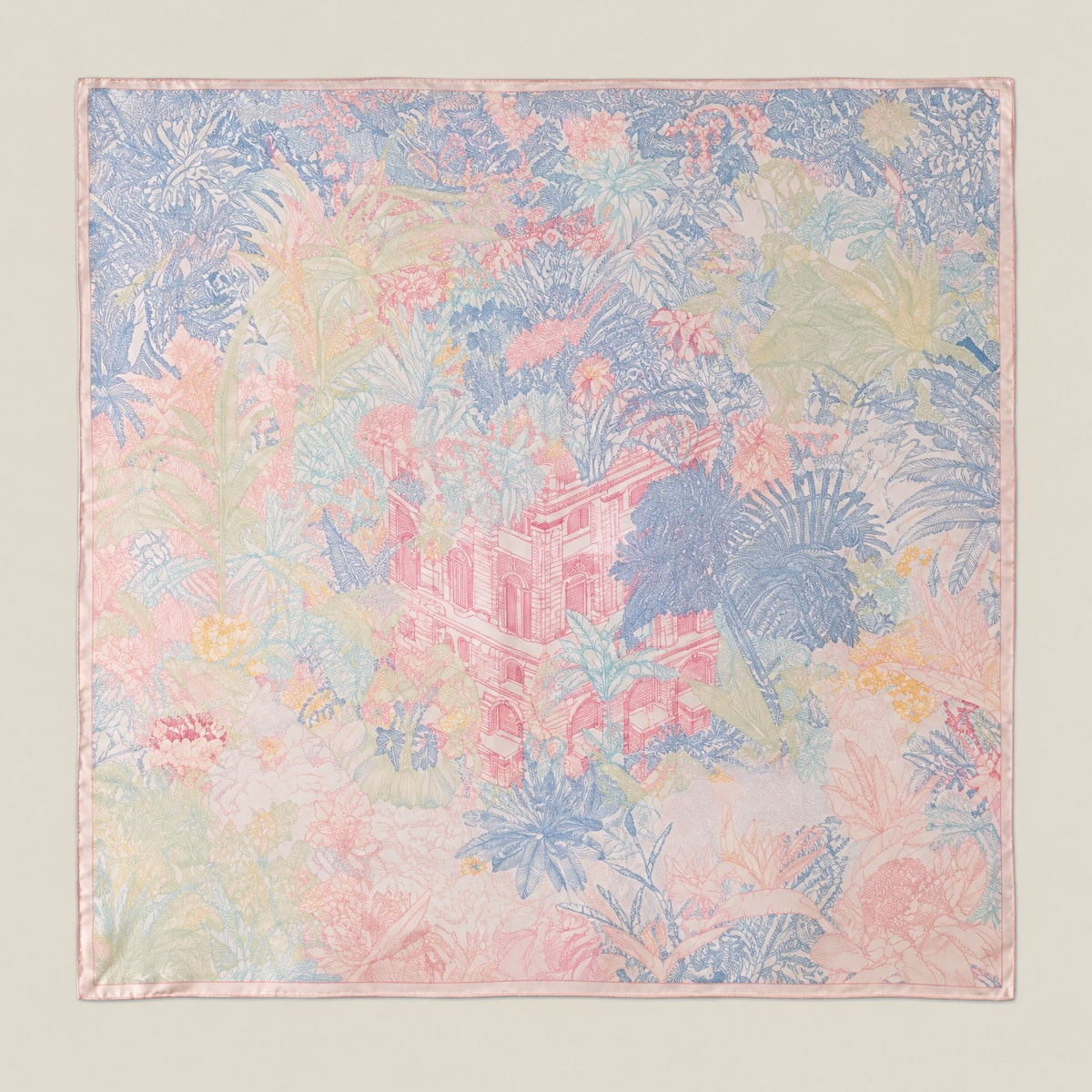 Peach Blossom Tropics mulberry silk square scarf