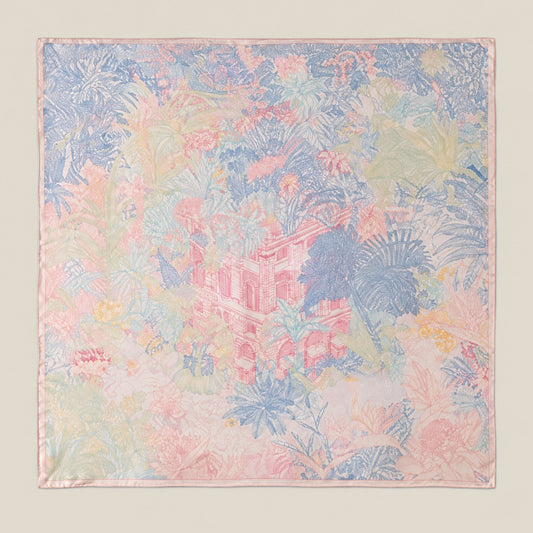 Peach Blossom Tropics mulberry silk square scarf