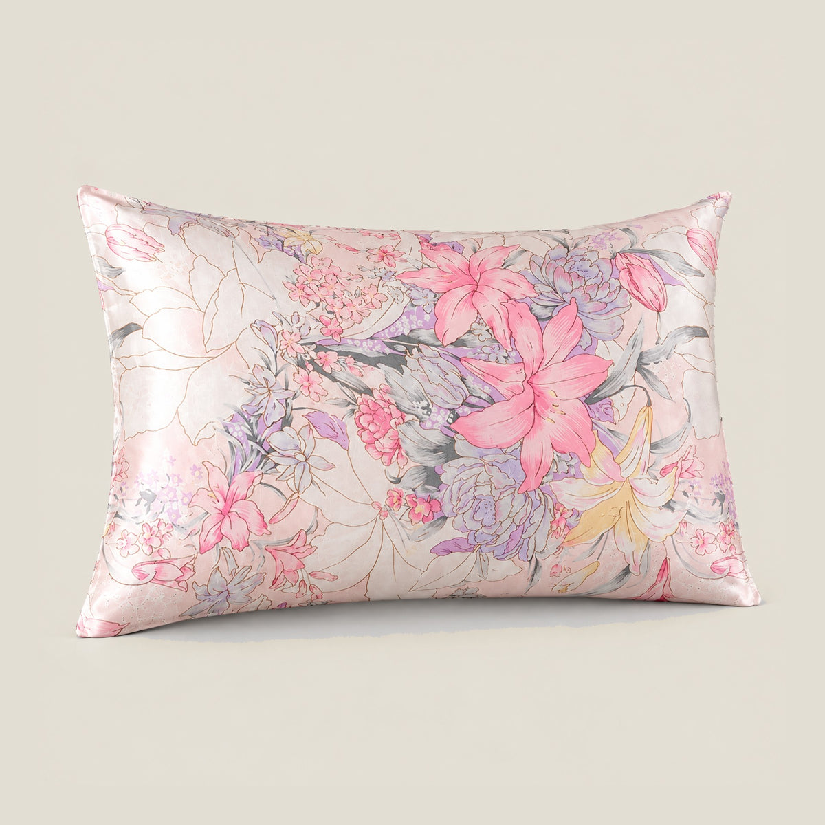 Blush Sketch Floral printed mulberry silk pillowcase