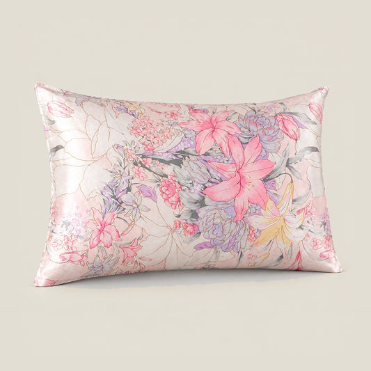 Blush Sketch Floral printed mulberry silk pillowcase