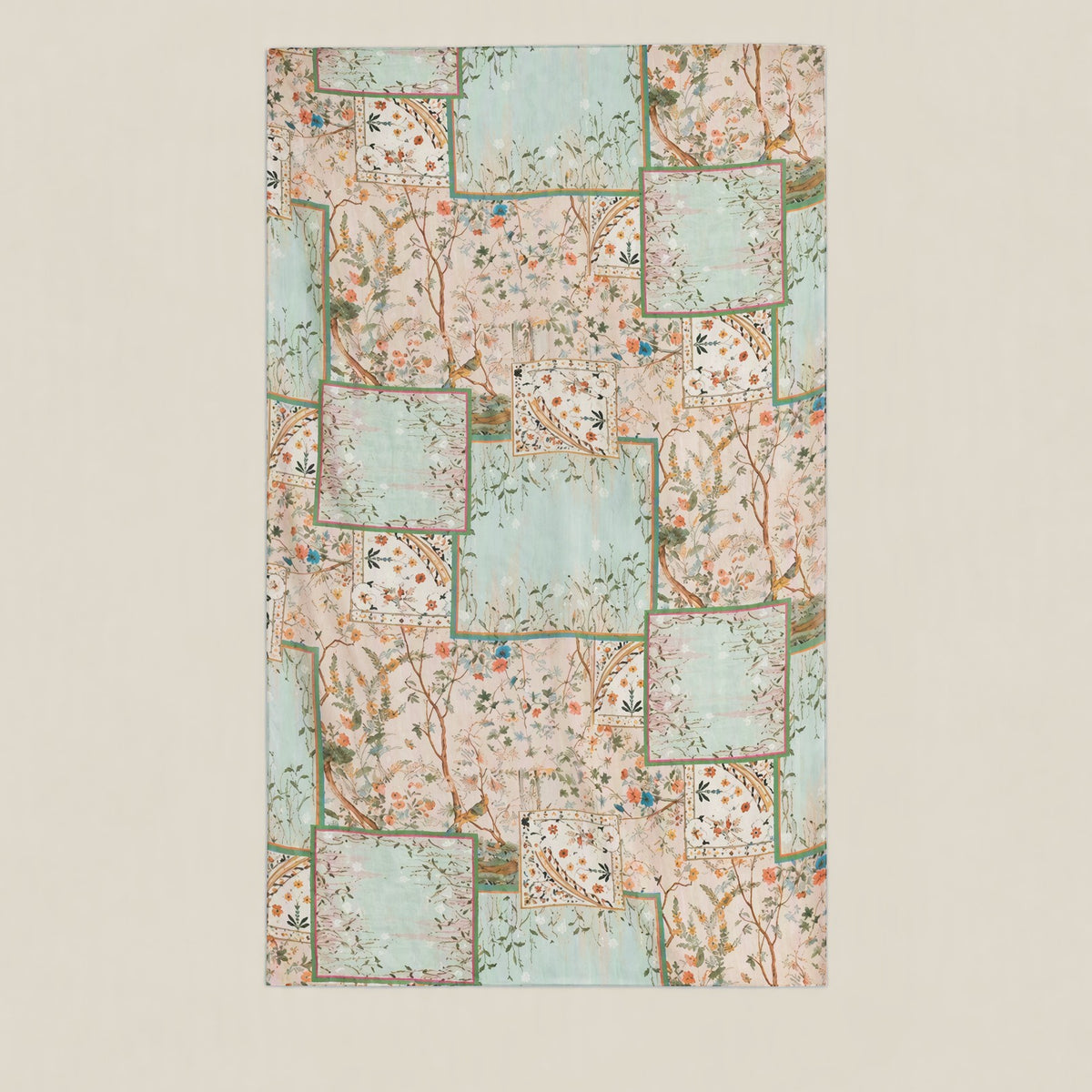 Green bud branch mulberry silk scarf, 69 x 43 in