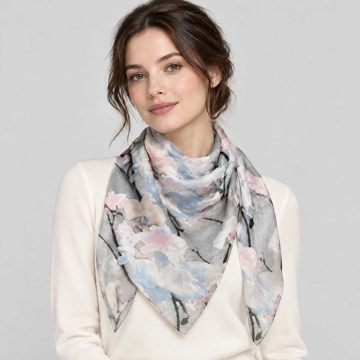 Gray Magnolia Mulberry Silk Oversized Scarf – 69 x 43 in