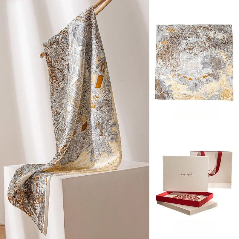 Square & Long 100% Mulberry Silk Scarf – Floral Print Lightweight Shawl, 34 x 34 in