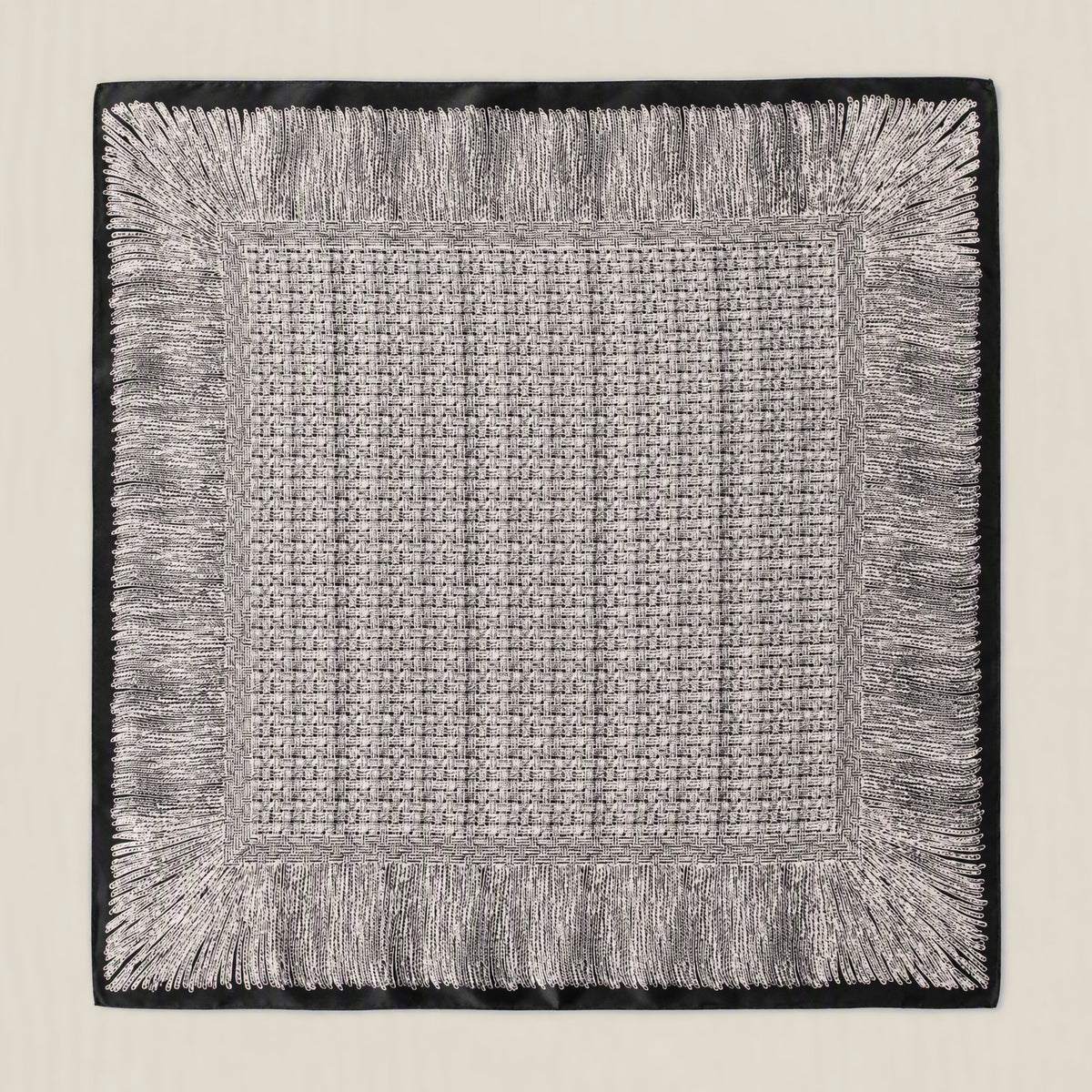 Black gray tweed print mulberry silk square scarf