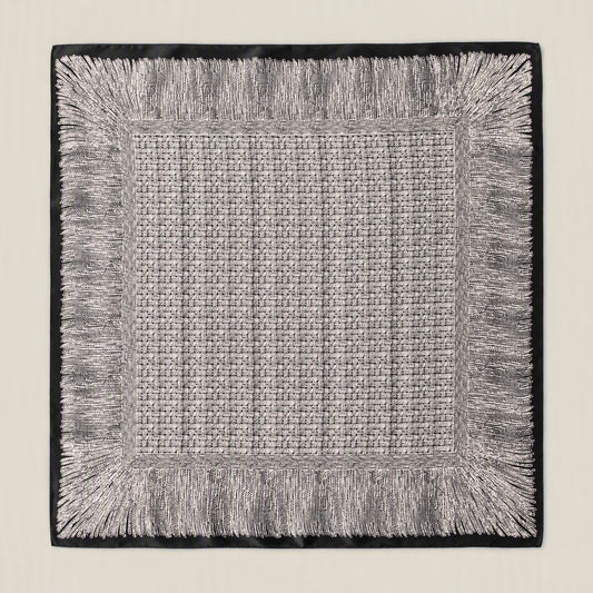 Black gray tweed print mulberry silk square scarf