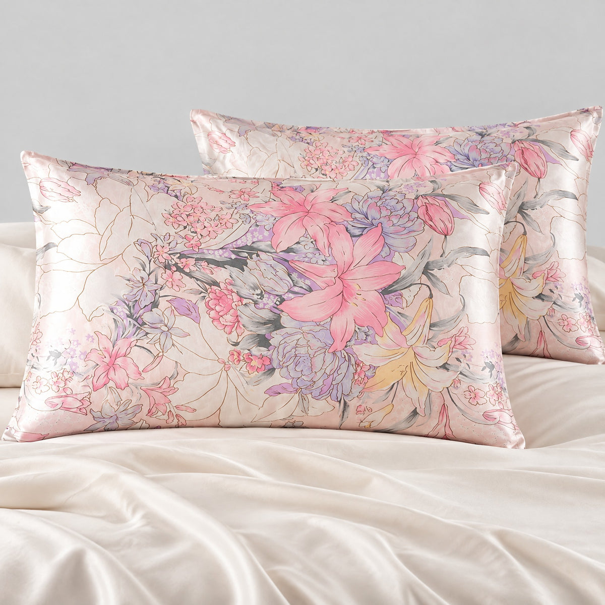Blush Sketch Floral Printed Mulberry Silk Pillowcase – 20 x 30 in