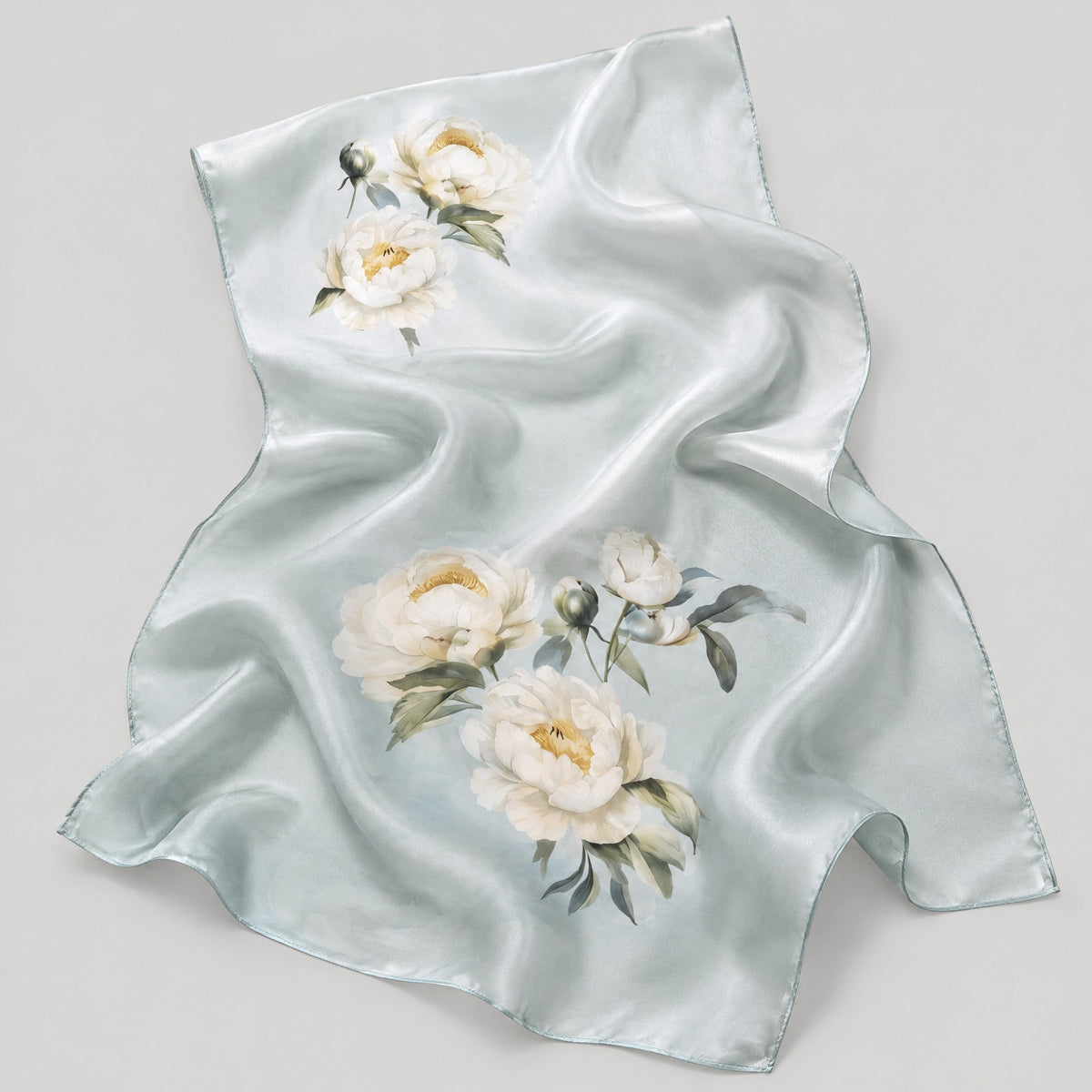 Green Mist Blossom Mulberry Silk Long Scarf – 22 x 68 in