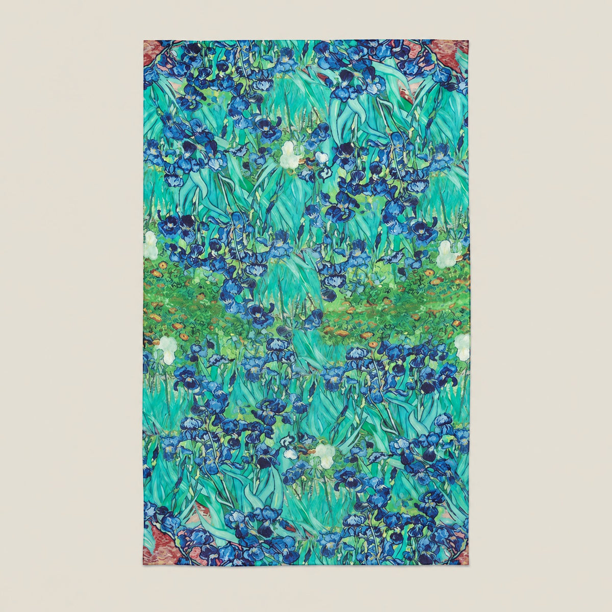 Blue green iris mulberry silk scarf, 69 x 43 in