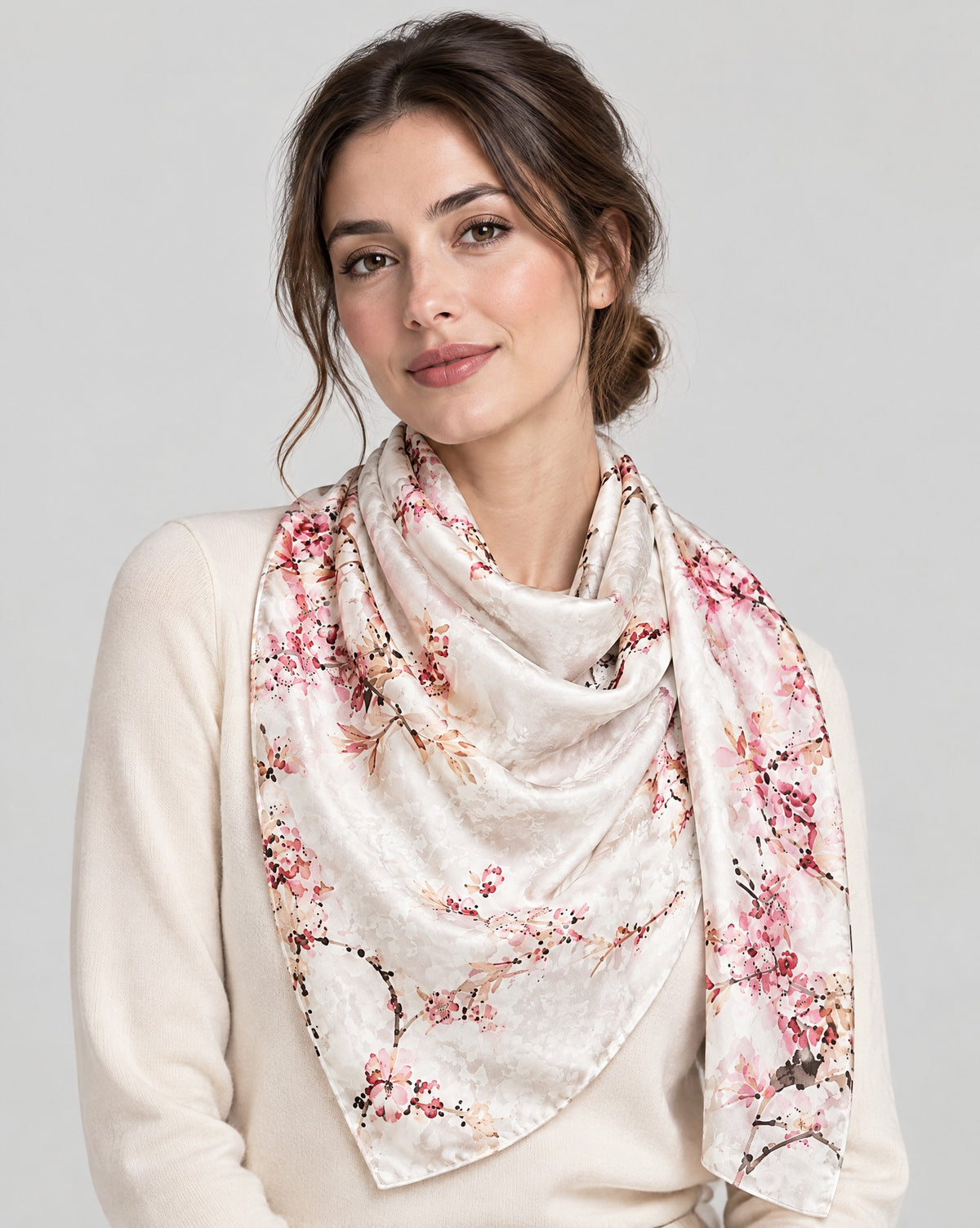 Plum Blossom Jacquard Mulberry Silk Scarf – 43 x 75 in