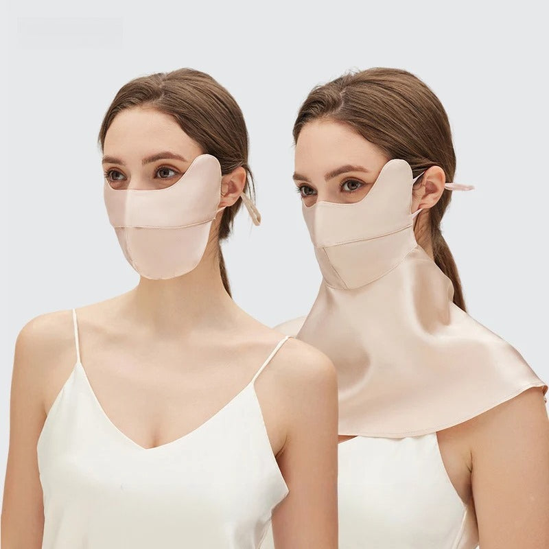 Full-Face 100% Mulberry Silk Sun Protection Mask – UV-Blocking with Neck Coverage