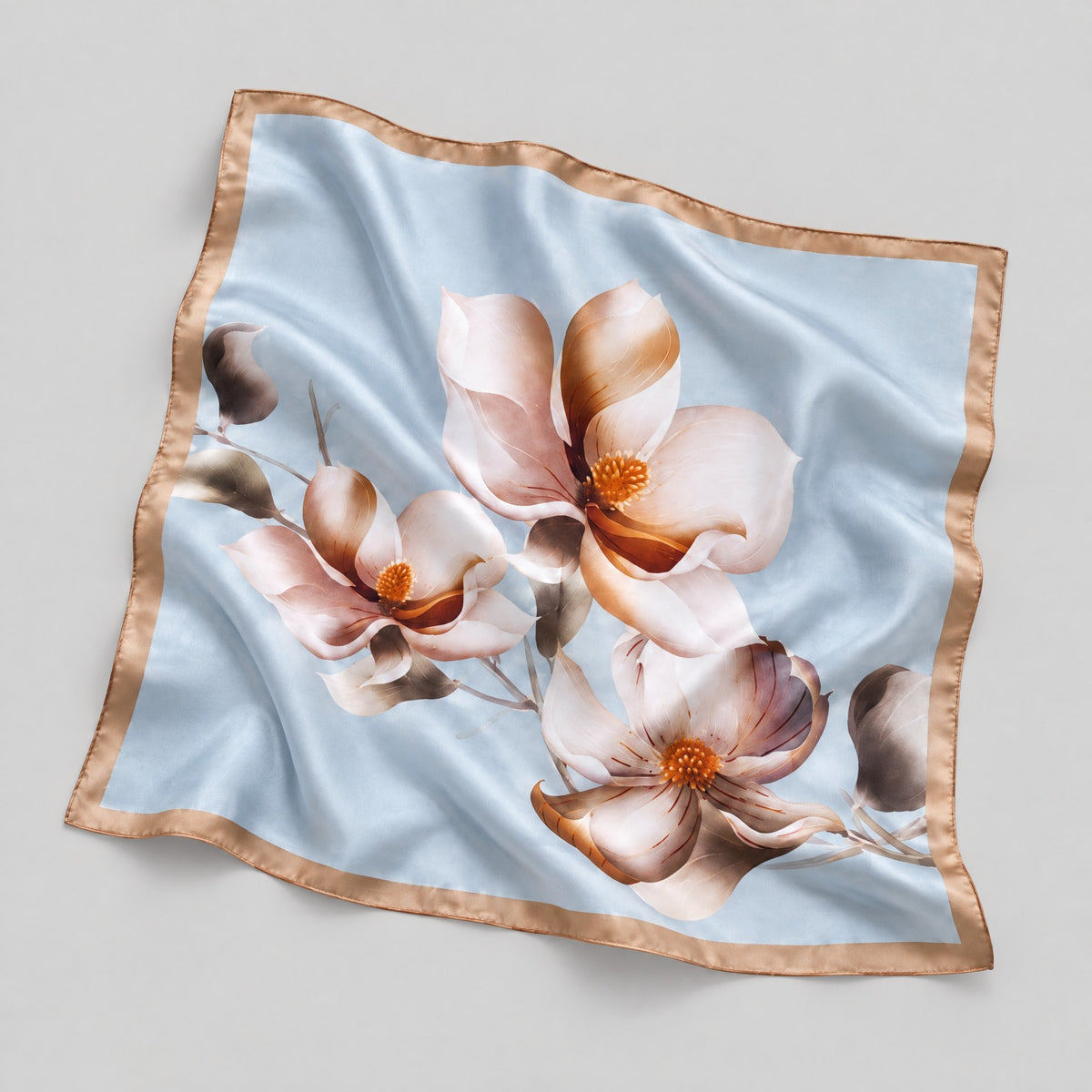 Blue Magnolia Mulberry Silk Square Scarf – 21 x 21 in