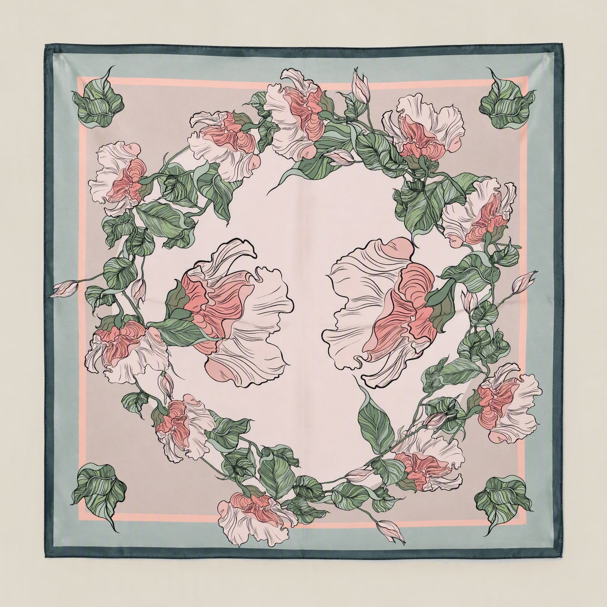 Green Vine mulberry silk square scarf