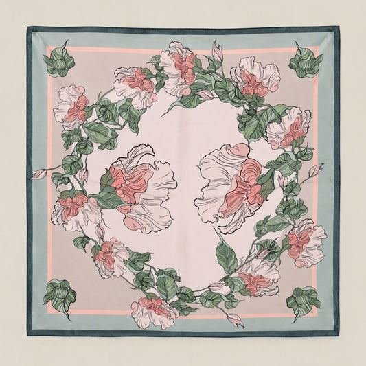 Green Vine mulberry silk square scarf