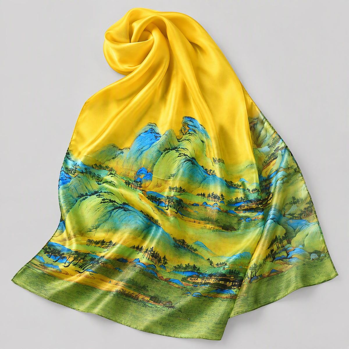 Layered Green Hills Mulberry Silk Long Scarf – 22 x 68 in
