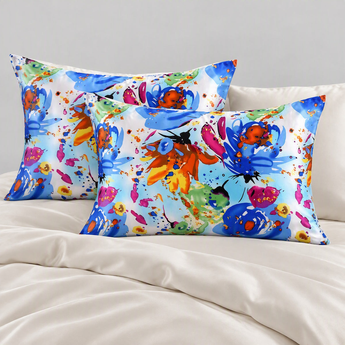 Cobalt Tropics Printed Mulberry Silk Pillowcase – 20 x 30 in