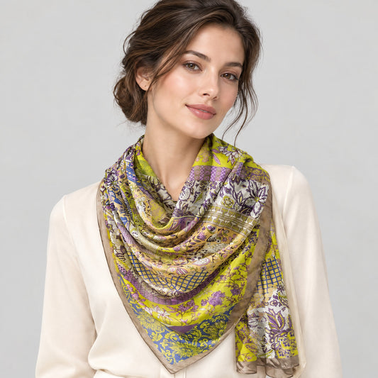 Yellow Small Floral Mulberry Silk Scarf – 69 x 43 in