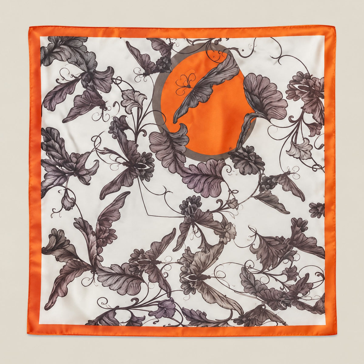 Orange-edge butterfly mulberry silk square scarf