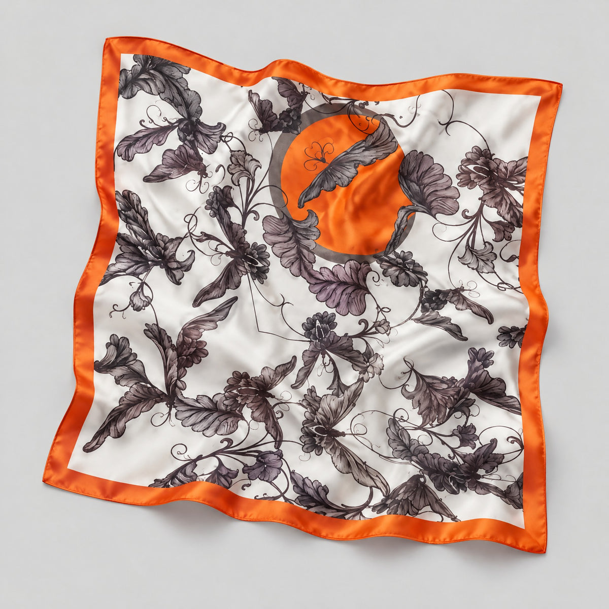 Orange-Edge Butterfly Mulberry Silk Square Scarf – 21 x 21 in