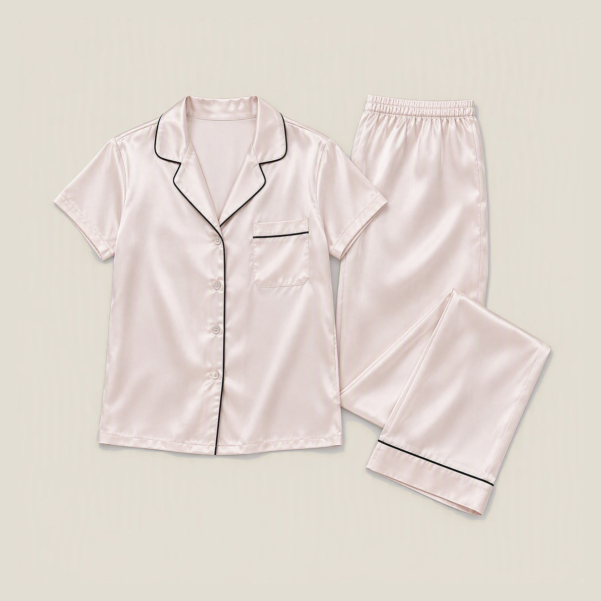 Cherry Blossom Pink 16 momme mulberry silk short sleeve pajama set with long pants