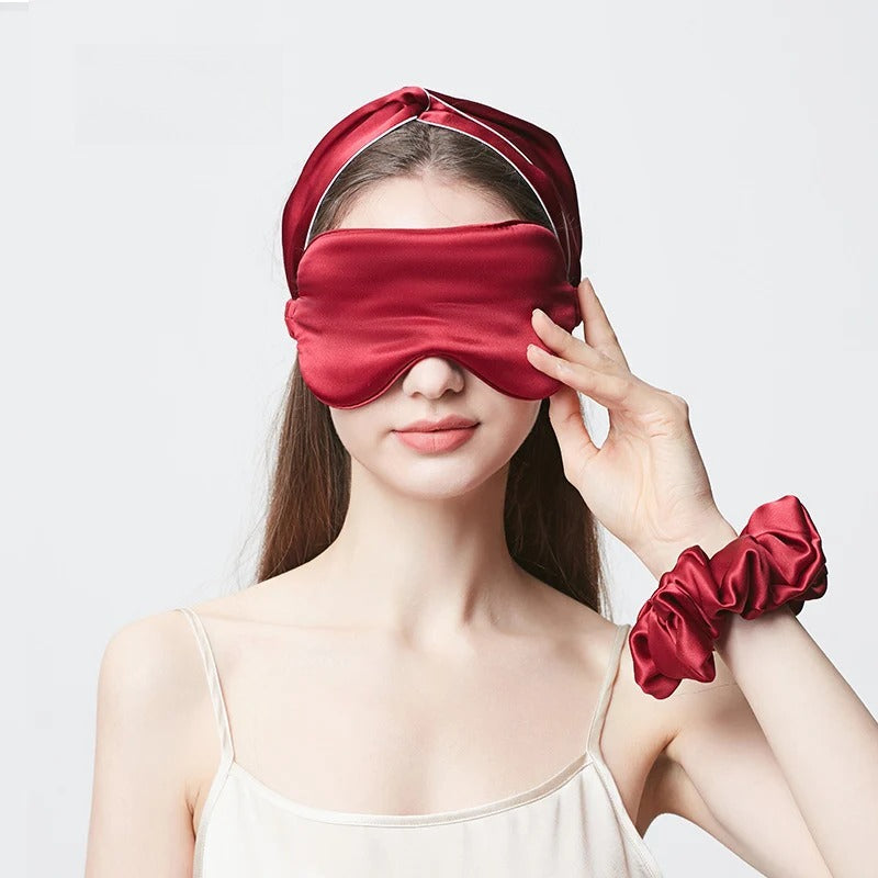 22 Momme 100% Mulberry Silk Sleep Set – Eye Mask, Headband & Scrunchie, Light-Blocking