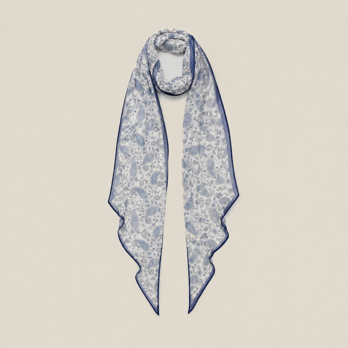 Blue cashew print mulberry silk scarf