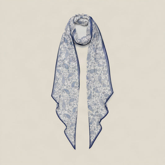 Blue cashew print mulberry silk scarf